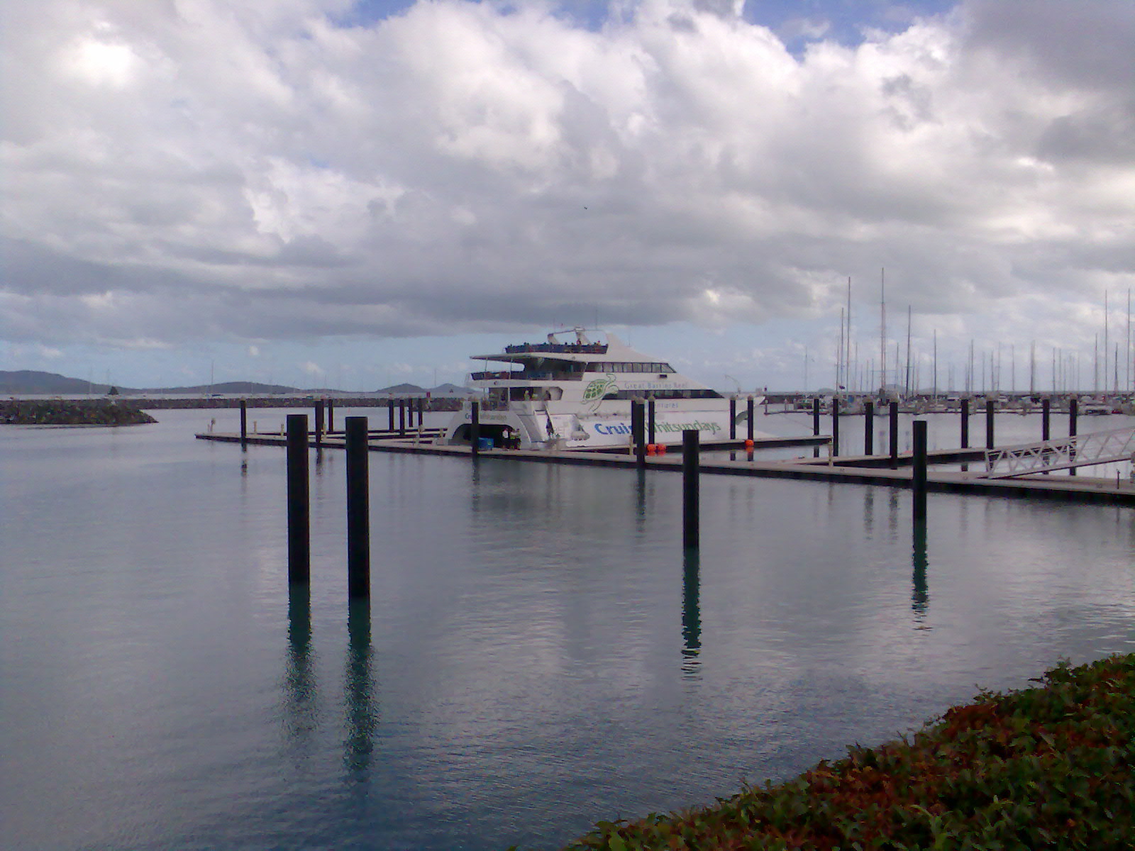 reef catamaran on the pontoons